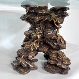 Vintage Italian wood and glass coffee table from 70s