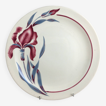 Plat rond ancien modèle iris fleurs signé sarreguemines vaisselle vintage diner année 40/50 service