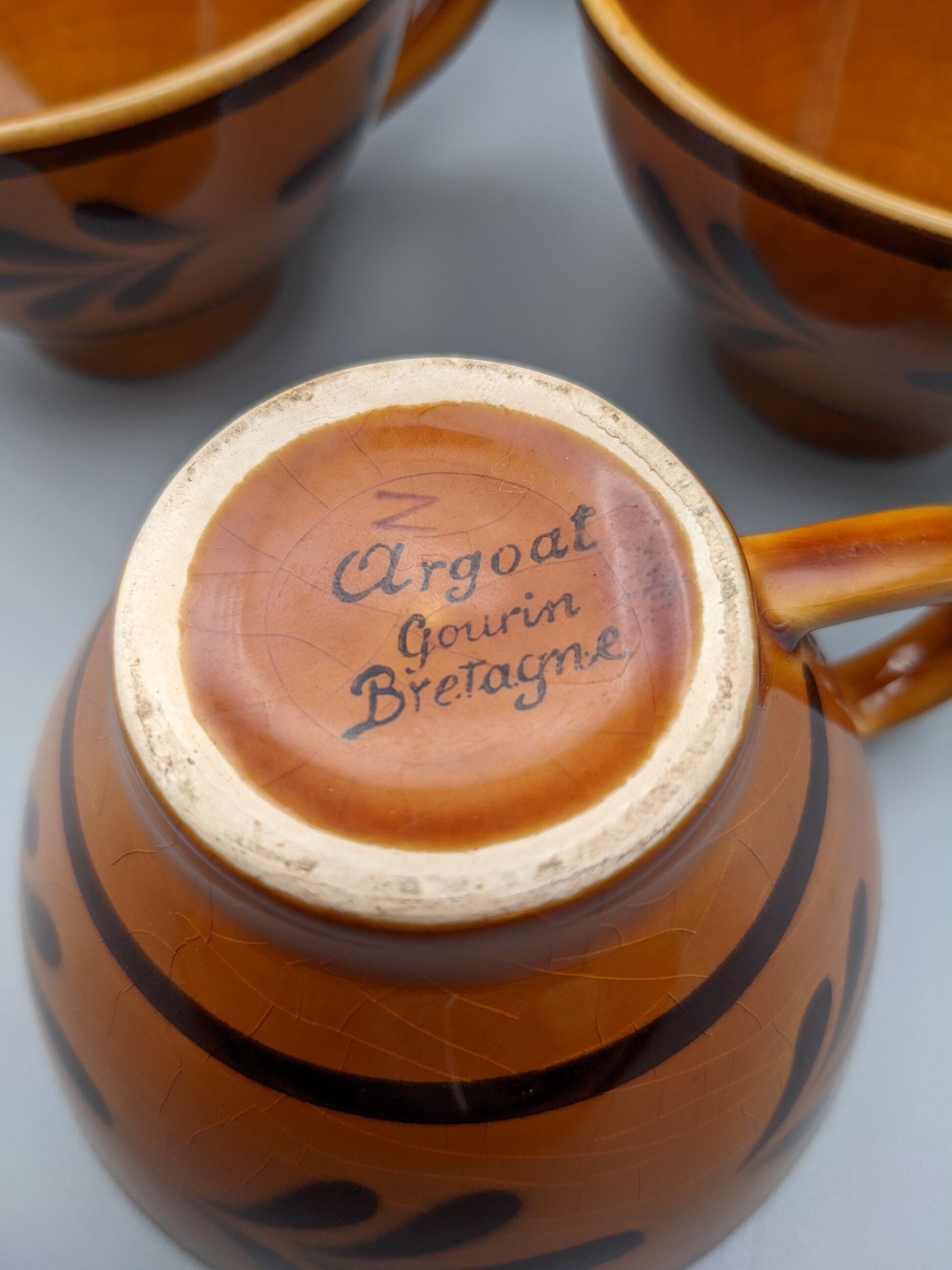 Set of 5 cups or cracked ceramic cider bowl argoat gourin bretagne