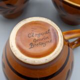 Set of 5 cups or cracked ceramic cider bowl argoat gourin bretagne