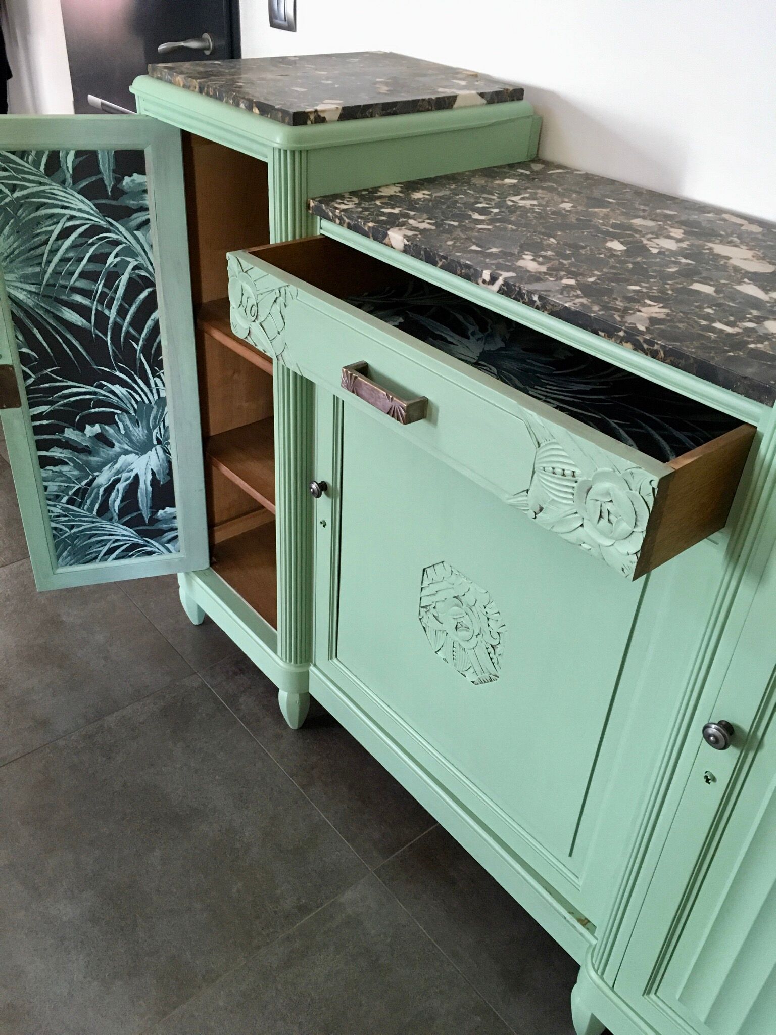 Old art deco green mint buffet