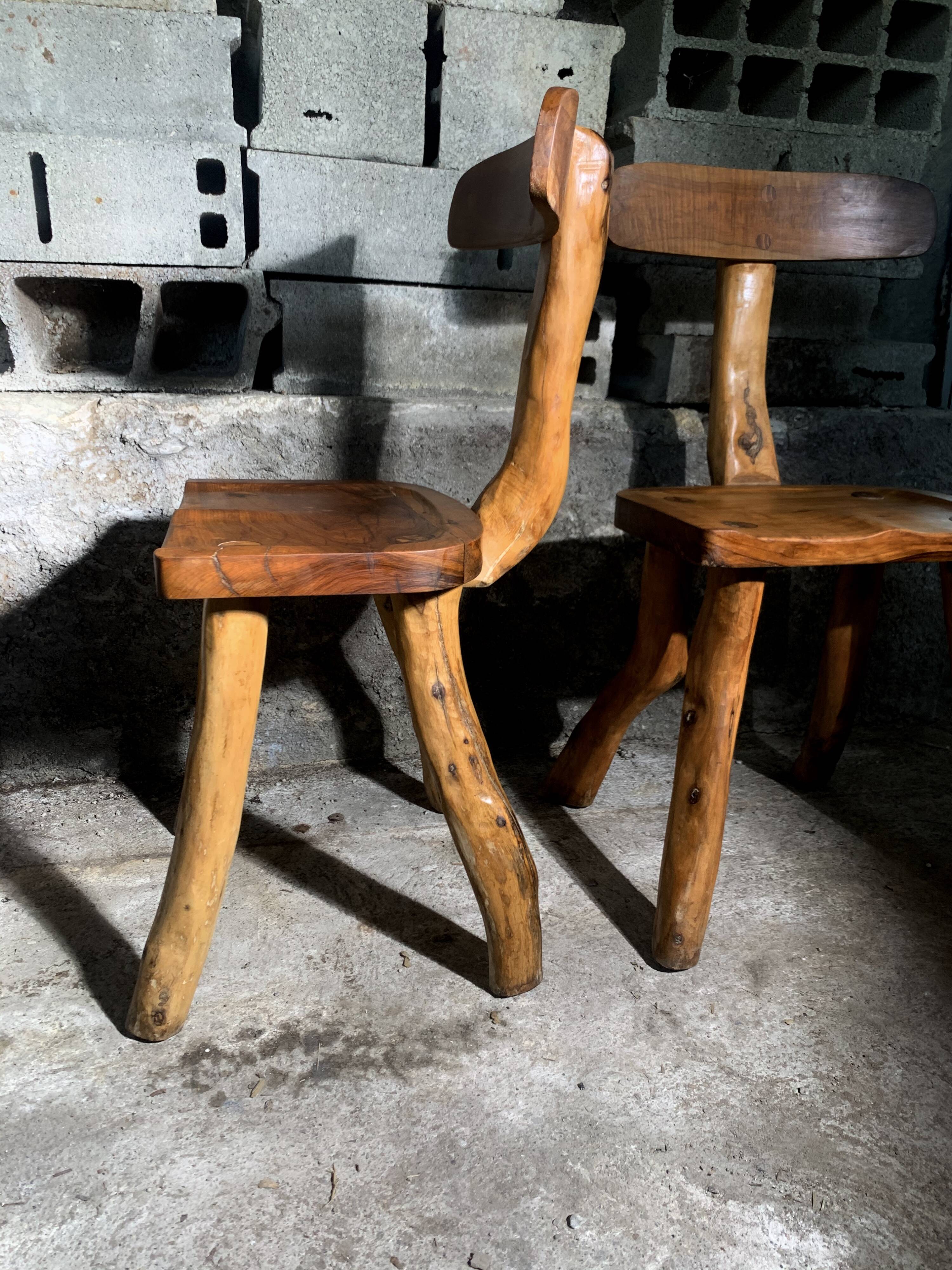 Pair of brutalist olive chairs