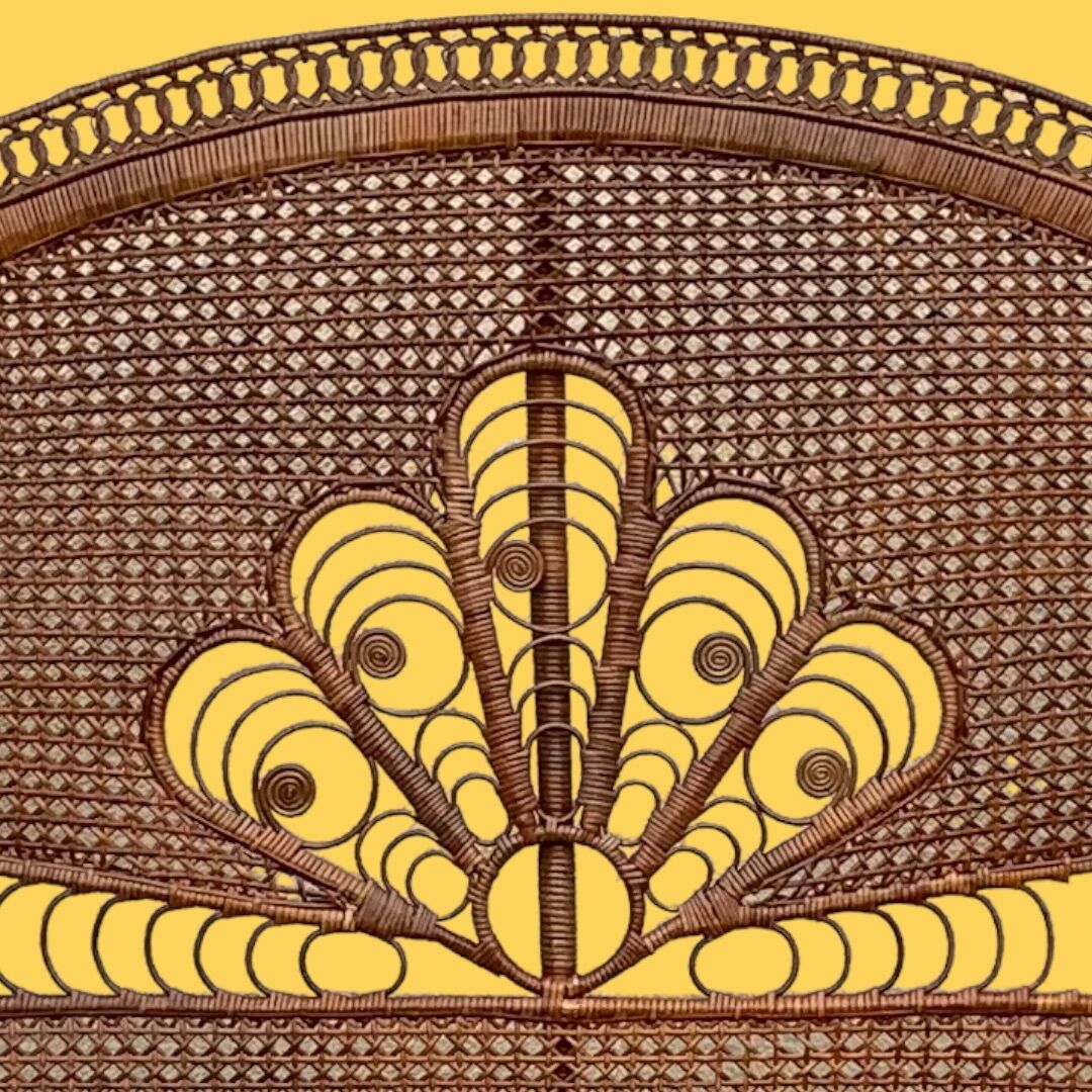 Tête de lit en rotin et cannage Emmanuelle peacock 1960