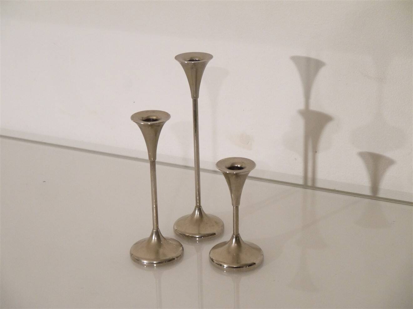 Danish metal candle holder set 1970