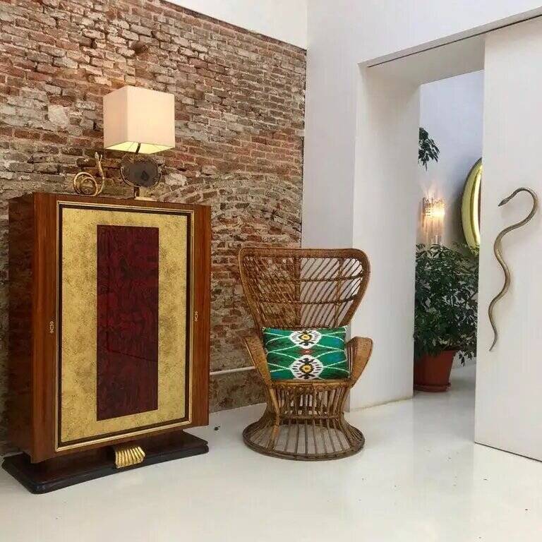 Mid-Century Modern Carminati Bamboo Rattan Italian Handmade Pair of Armchai