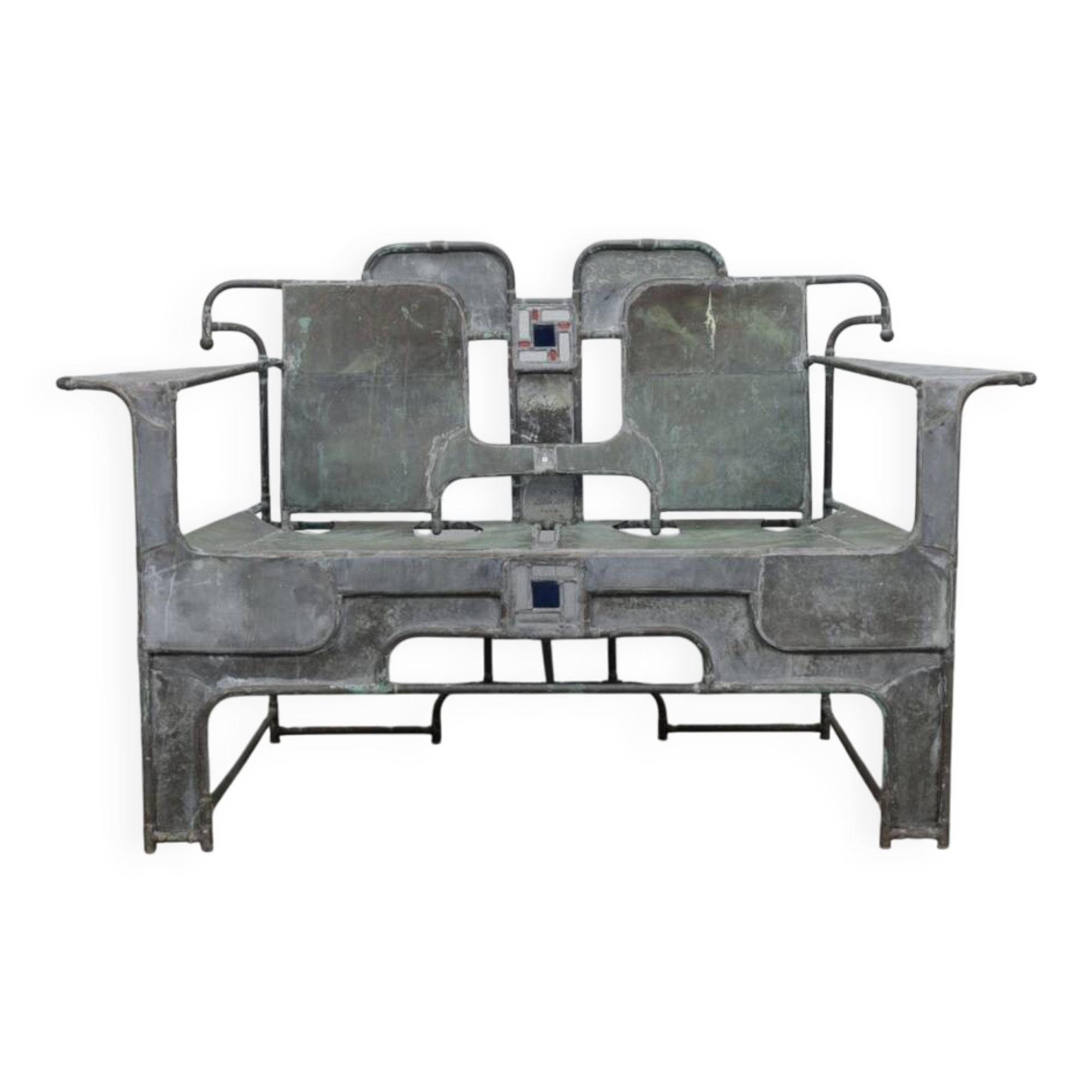 Sculptural bench in copper, zinc and stained glass by Cor de Ree, The Netherlands, 1999
