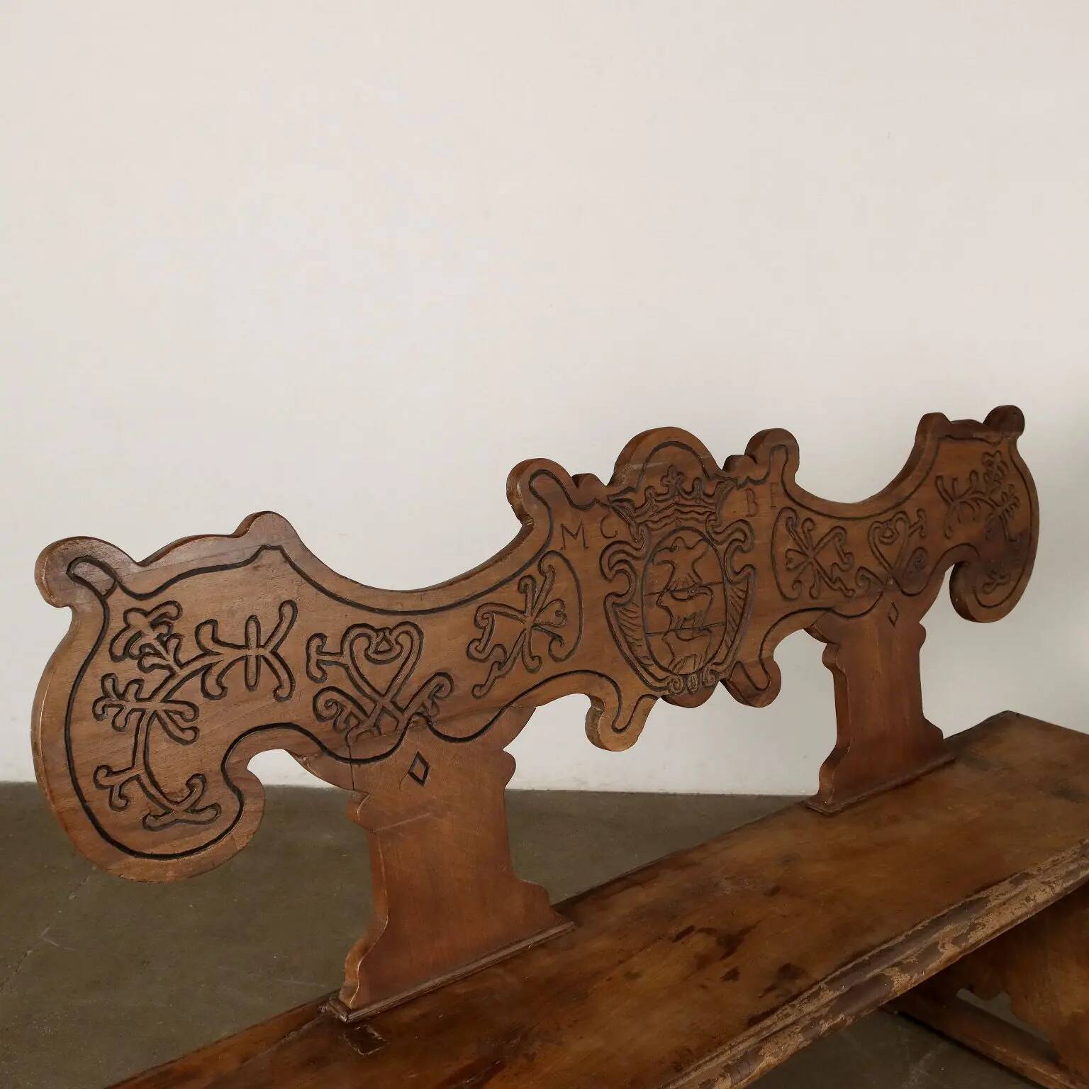 Ancient baroque walnut bench, Italy, 18th century