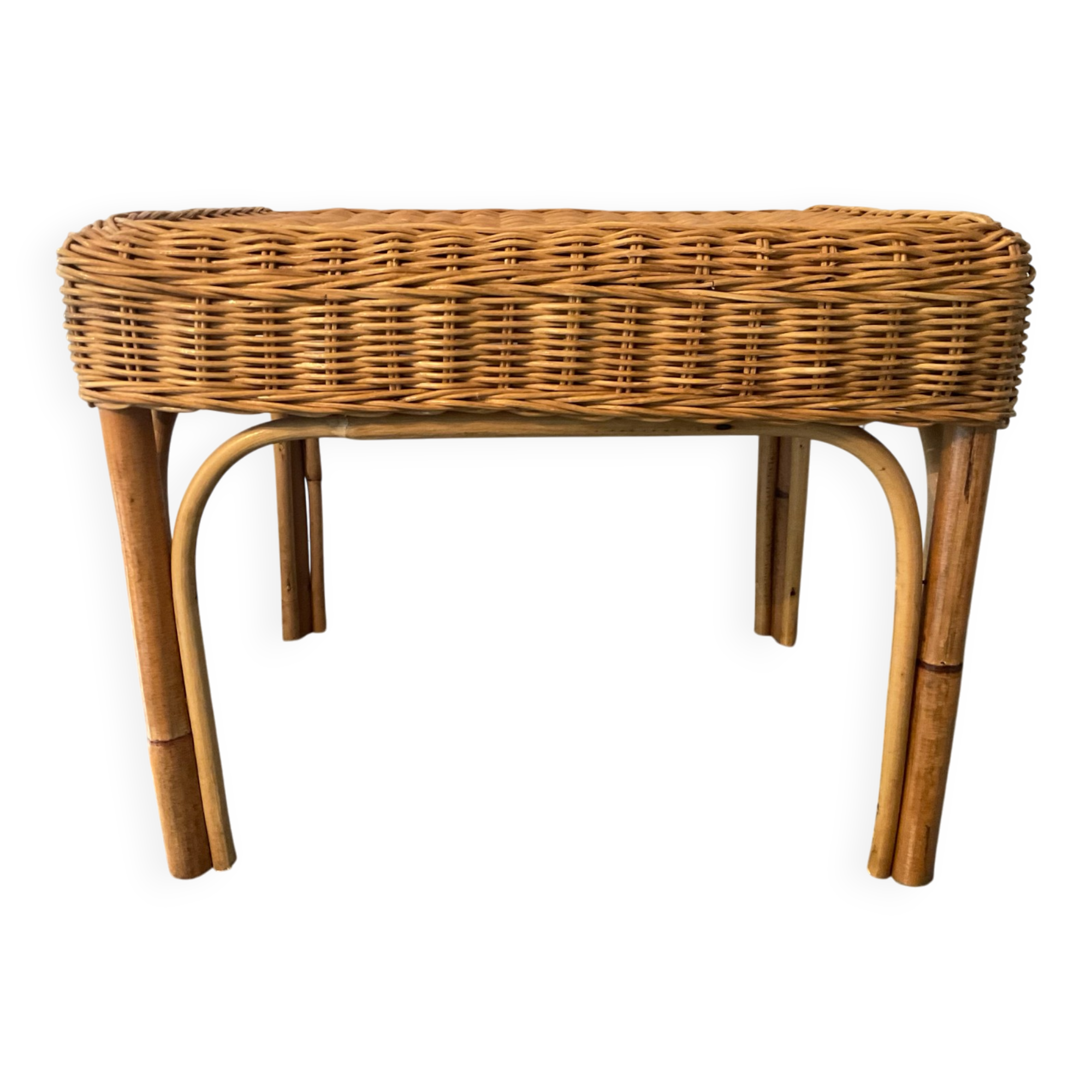 Ottoman vintage in rattan and woven wicker