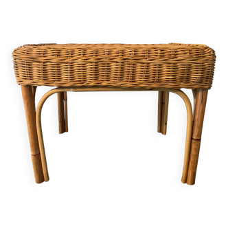 Ottoman vintage in rattan and woven wicker