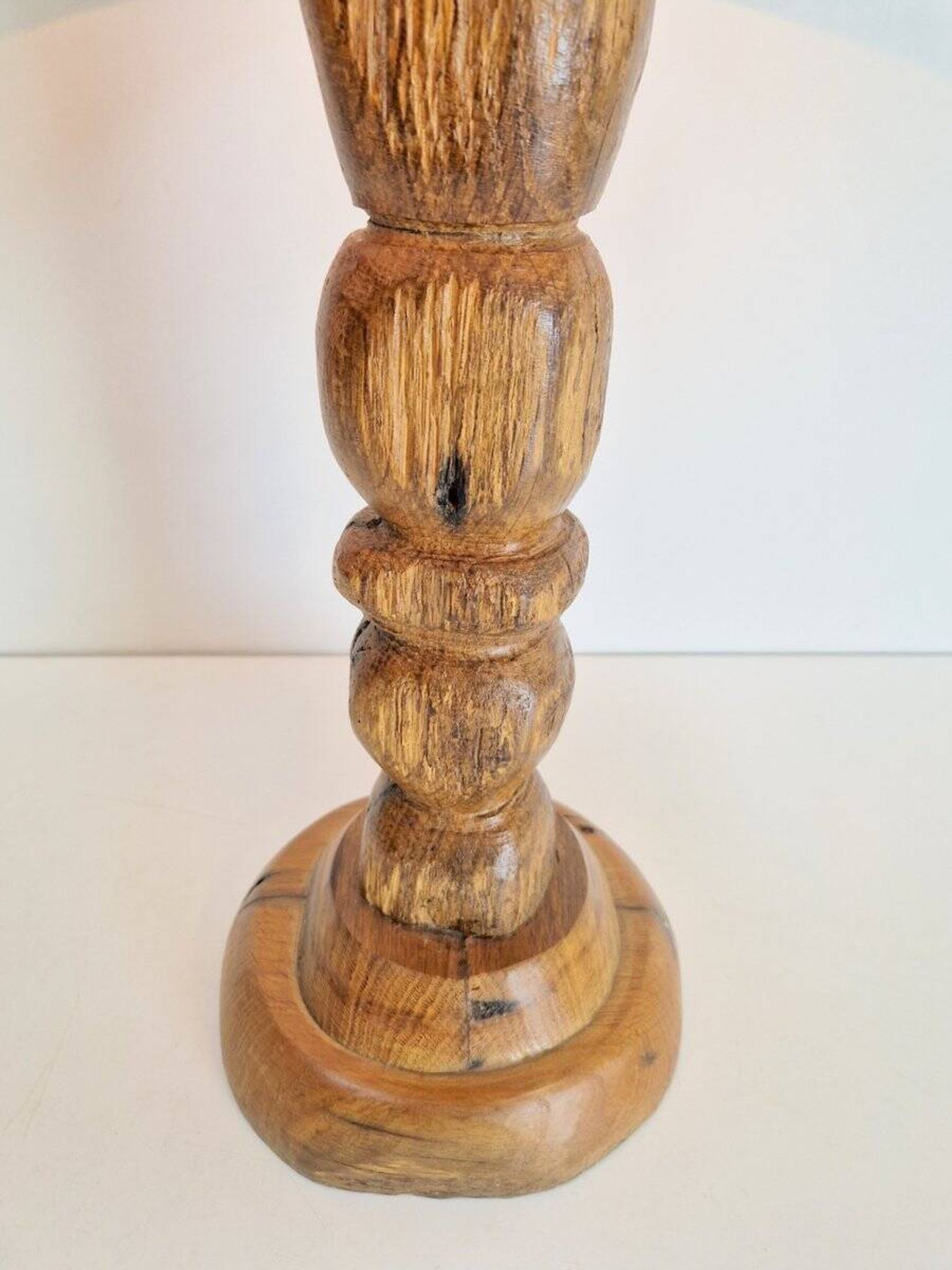 Mid-Century Modern Brutalist Wooden Table Lamp, France, 1950s