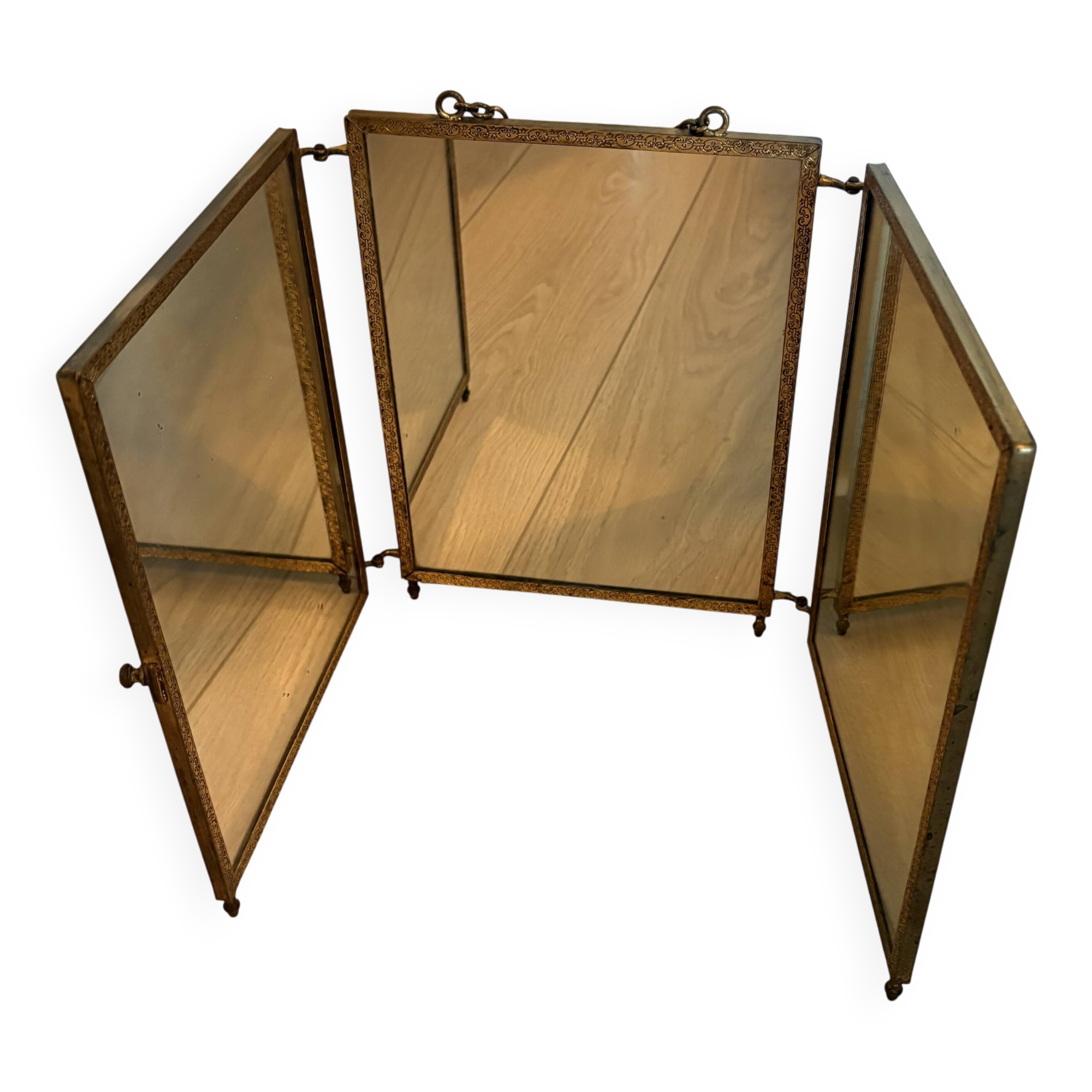 Antieke bronzen triplet spiegel uit 1900
