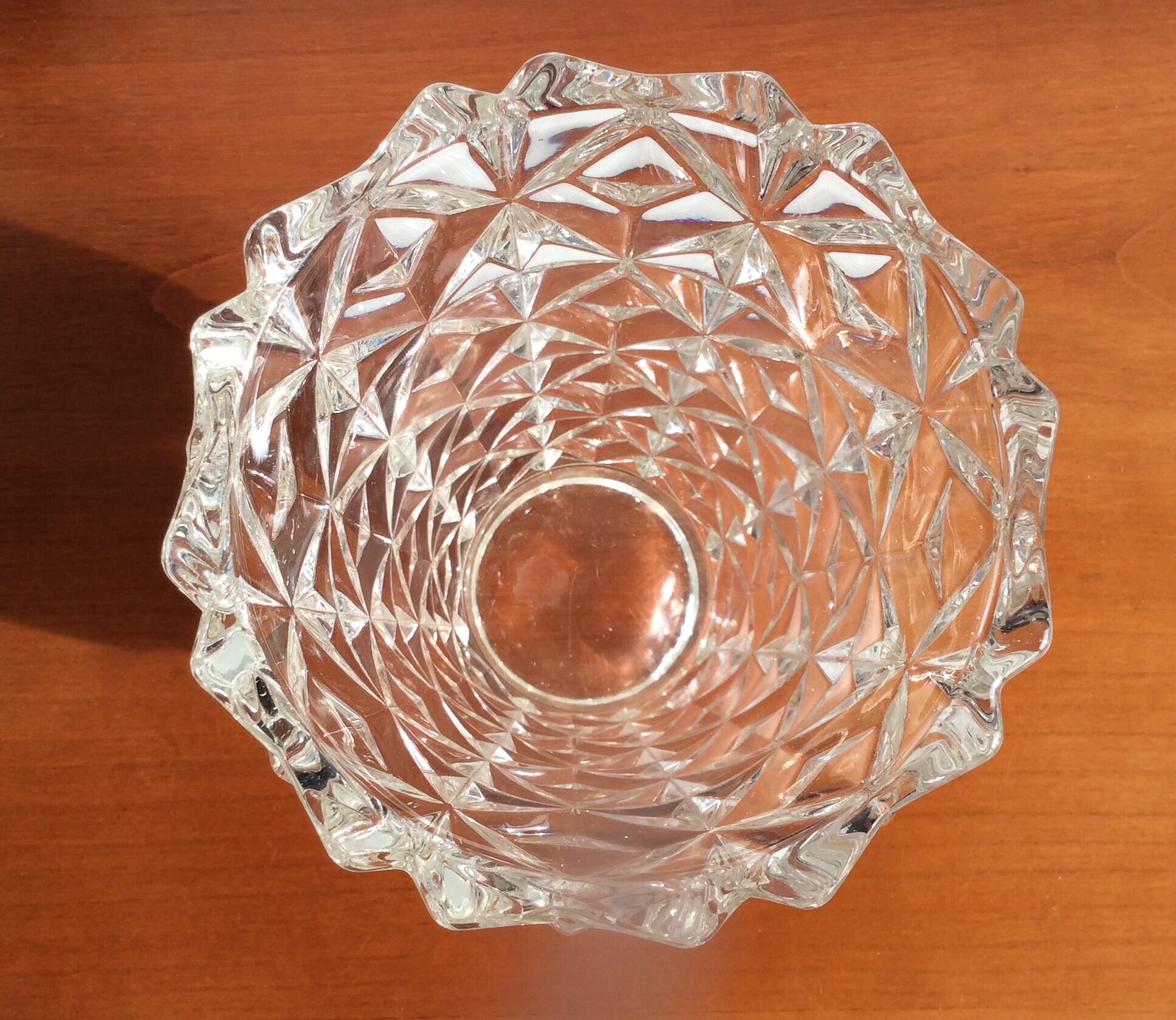 Thick glass vase geometric facet - vintage