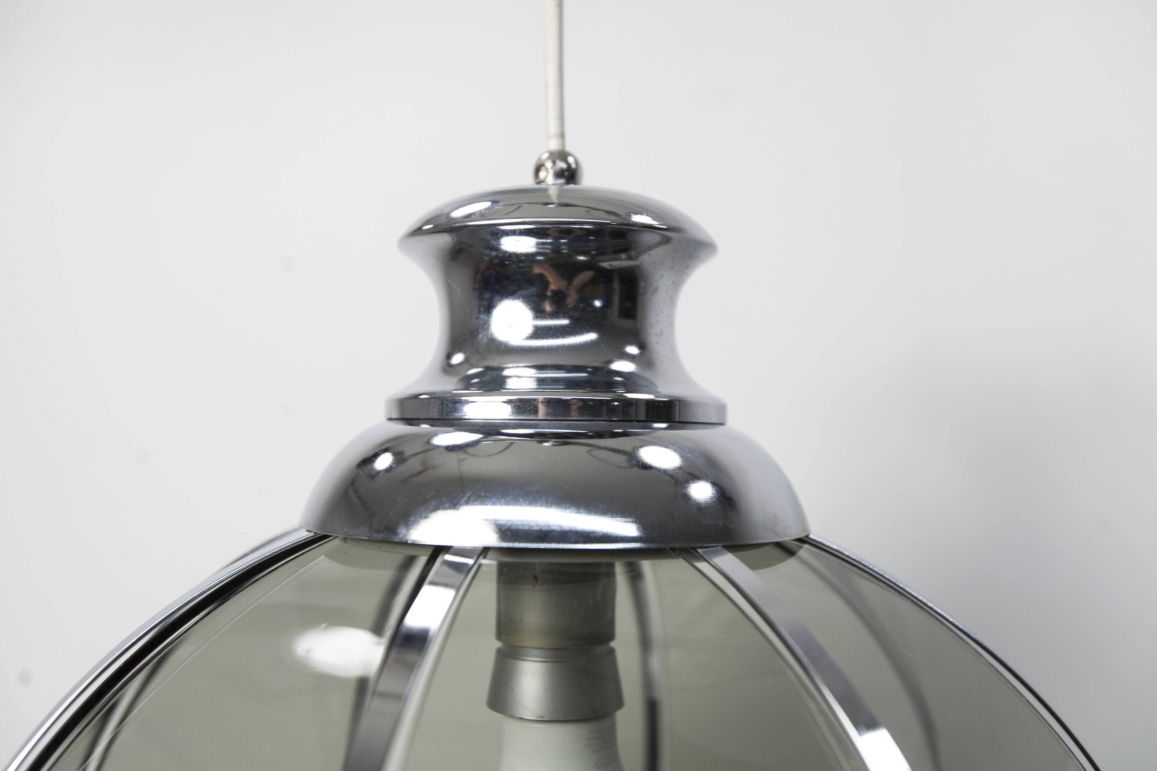 Floral suspension in chromed metal and grayed glass 1970