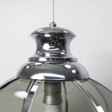 Suspension florale en métal chromé et verre grisé 1970