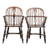 English antique set of 2 Windsor chairs with character, beautiful colouring