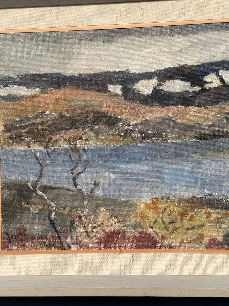 Original Swedish Oil on Panel - 'Landscape with Water' by Josef Sandberg - Signed - Vintage and Framed - 54.5 × 38.5 cm