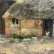 Small vintage oil on canvas "The farm and its yard"