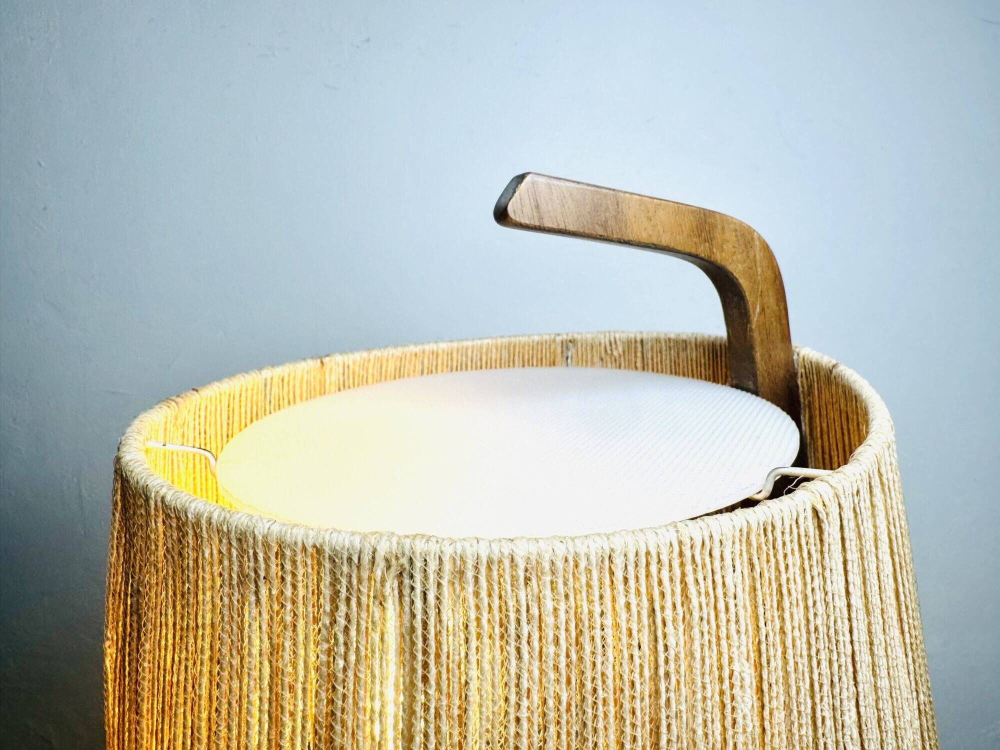 Hemp String & Teak Wood Table Lamp By Ib Fabiansen For Fog & Mørup, Denmark 1950S