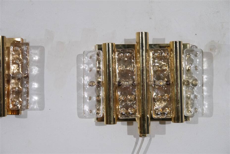 Pair of glass and brass wall lights by Carl Fagerlund 1970