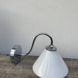 Wall lamp in silver metal and white glass