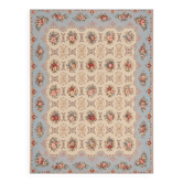 Tapis en aiguille de style Aubusson très grand 360x470 cm tissé à plat en laine florale bleue