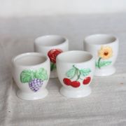 4 vintage Afibel porcelain egg cups - Barbotine decor