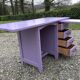 Vintage oak desk with 4 drawers painted in purple.