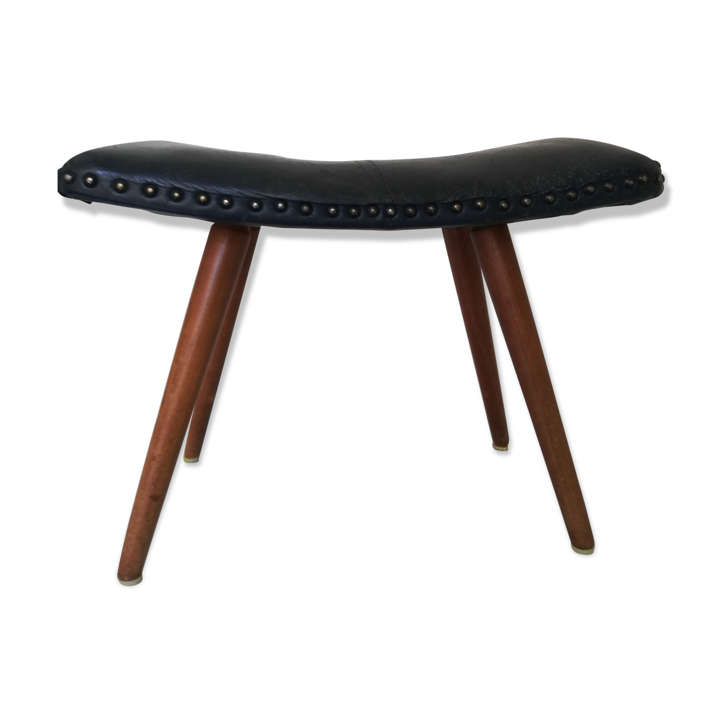 Dark blue leather stool with studs