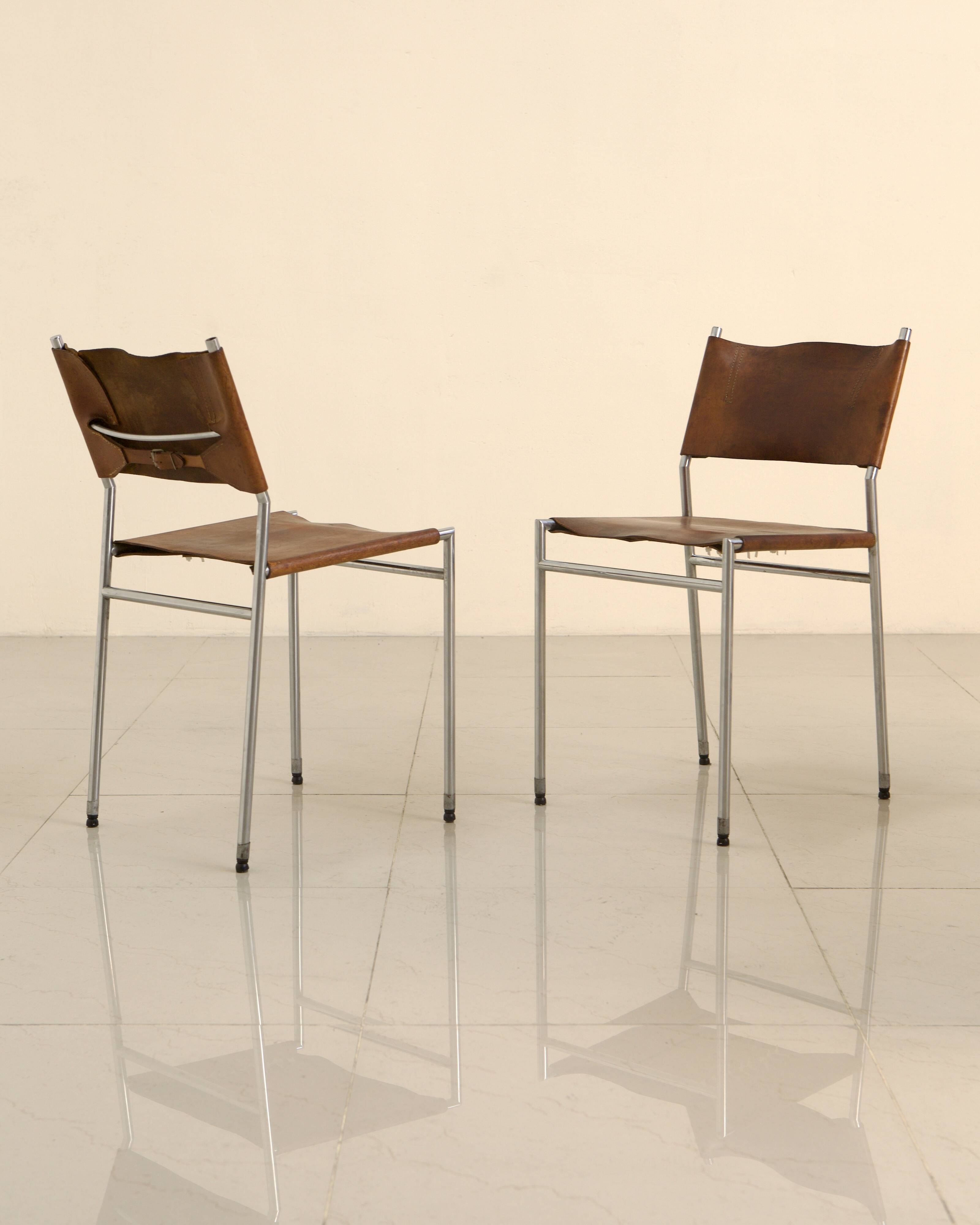 Set of 6 "SE06" chairs in patinated brown leather by Martin Visser for Spec