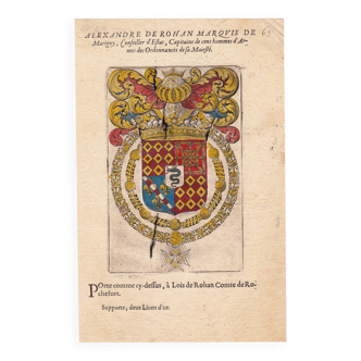 Gravure XVIIe 1623 Héraldique Blason Noblesse Alexandre de Rohan Marigny Armoiries