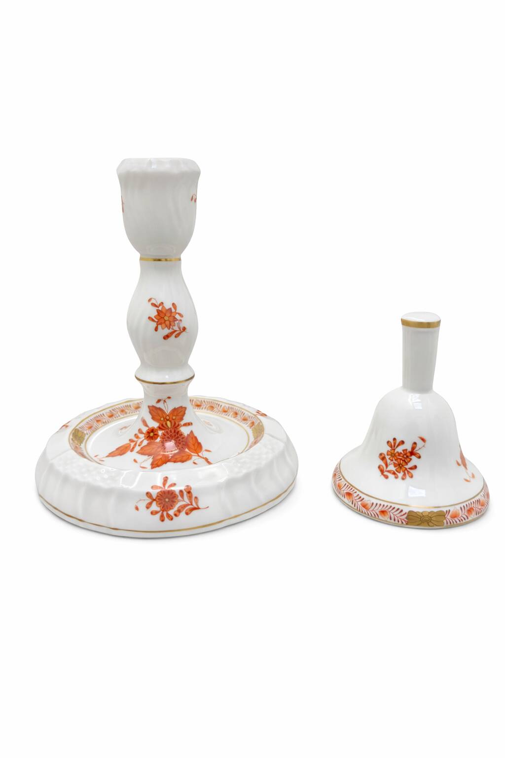 Duo en Porcelaine de Herend - Chandelier et Clochette Apponyi Orange