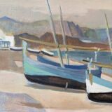 Mid-Century Modern Swedish "Calm Shore" Vintage Coastal Oil Painting, Framed