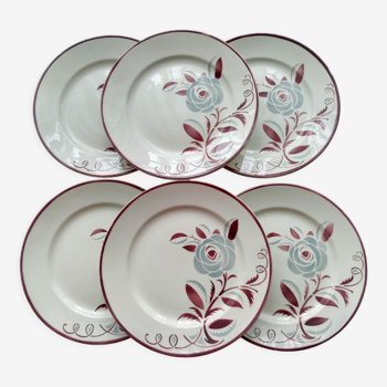 6 Assiettes plates Lunéville KG Modèle Rosie