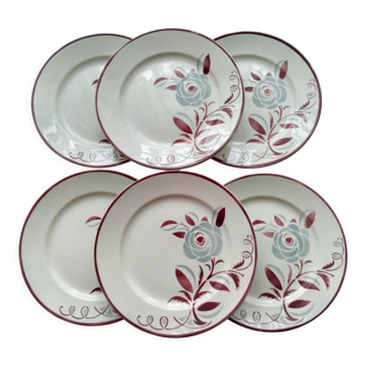 6 Assiettes plates Lunéville KG Modèle Rosie