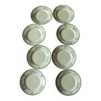 Lot 8 assiettes plates guirlandes végétaux vert Saint Amand