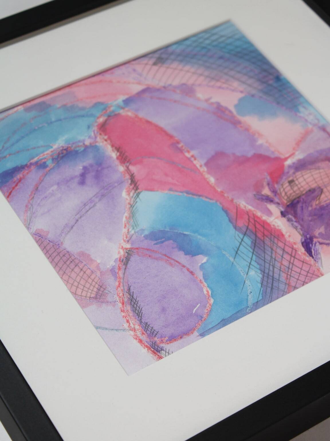 Nature morte abstraite #2, 32x32cm, Aquarelle, Pastel, Crayon