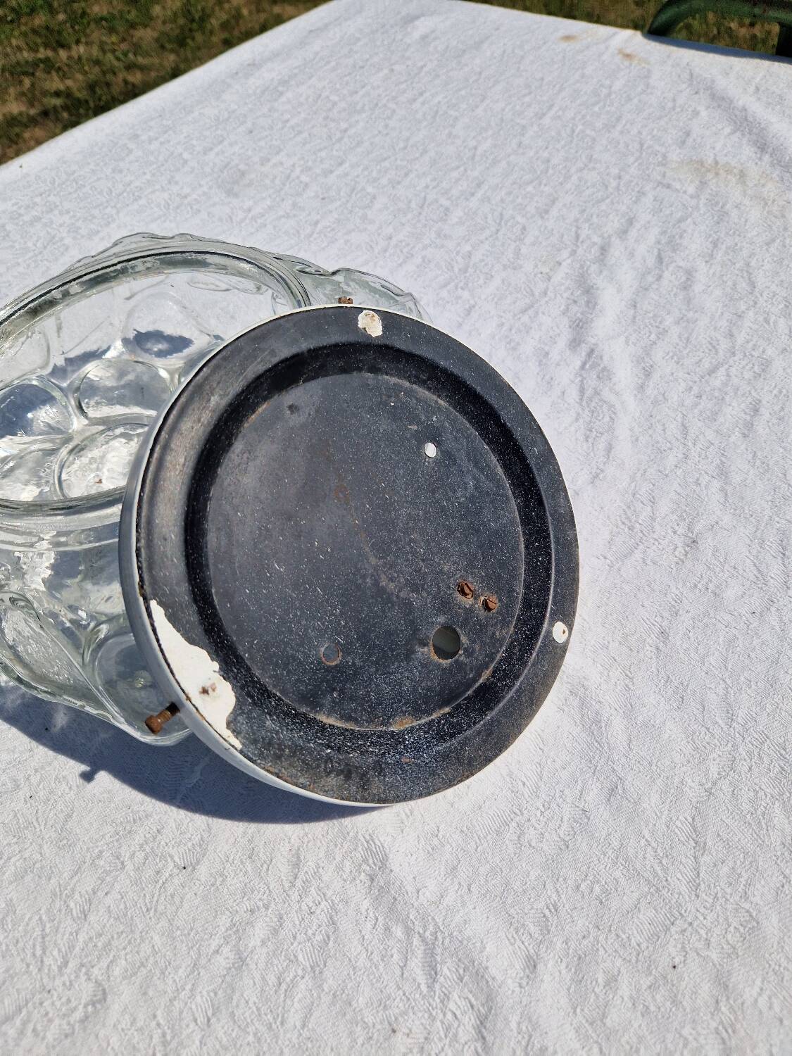 Vintage German Leaf Pattern Glass Sconce or Recessed Light