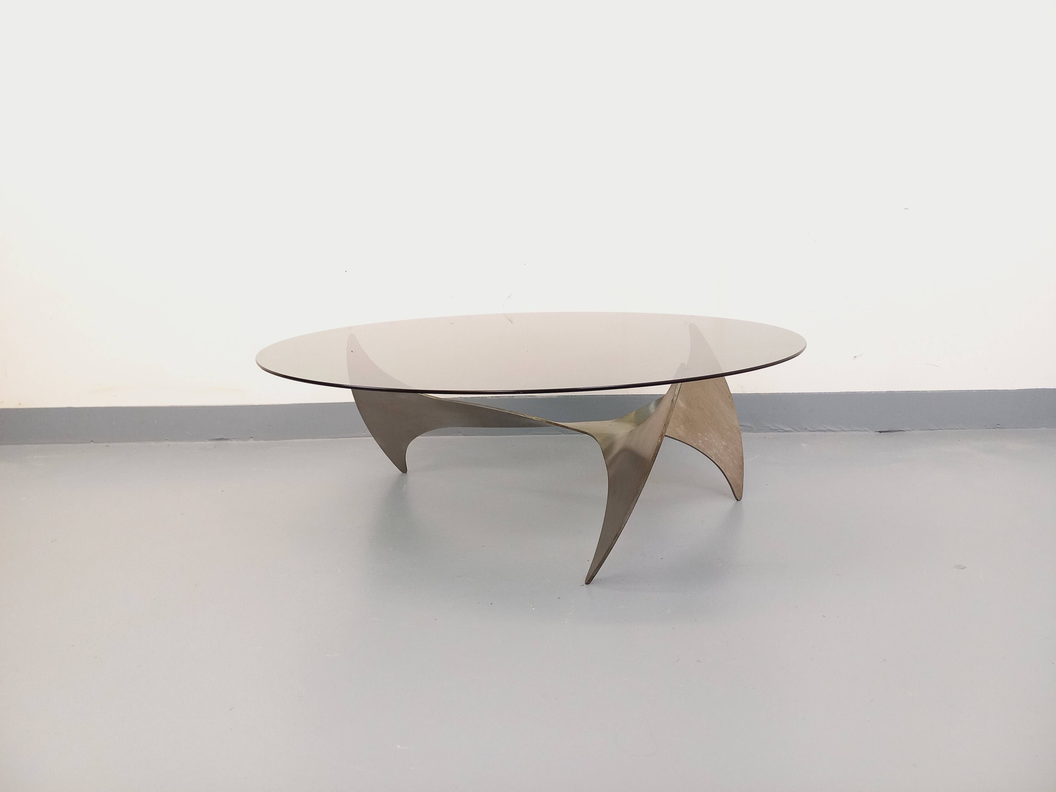 Vintage Propeller coffee table by Knut Hesterberg in steel and glass.