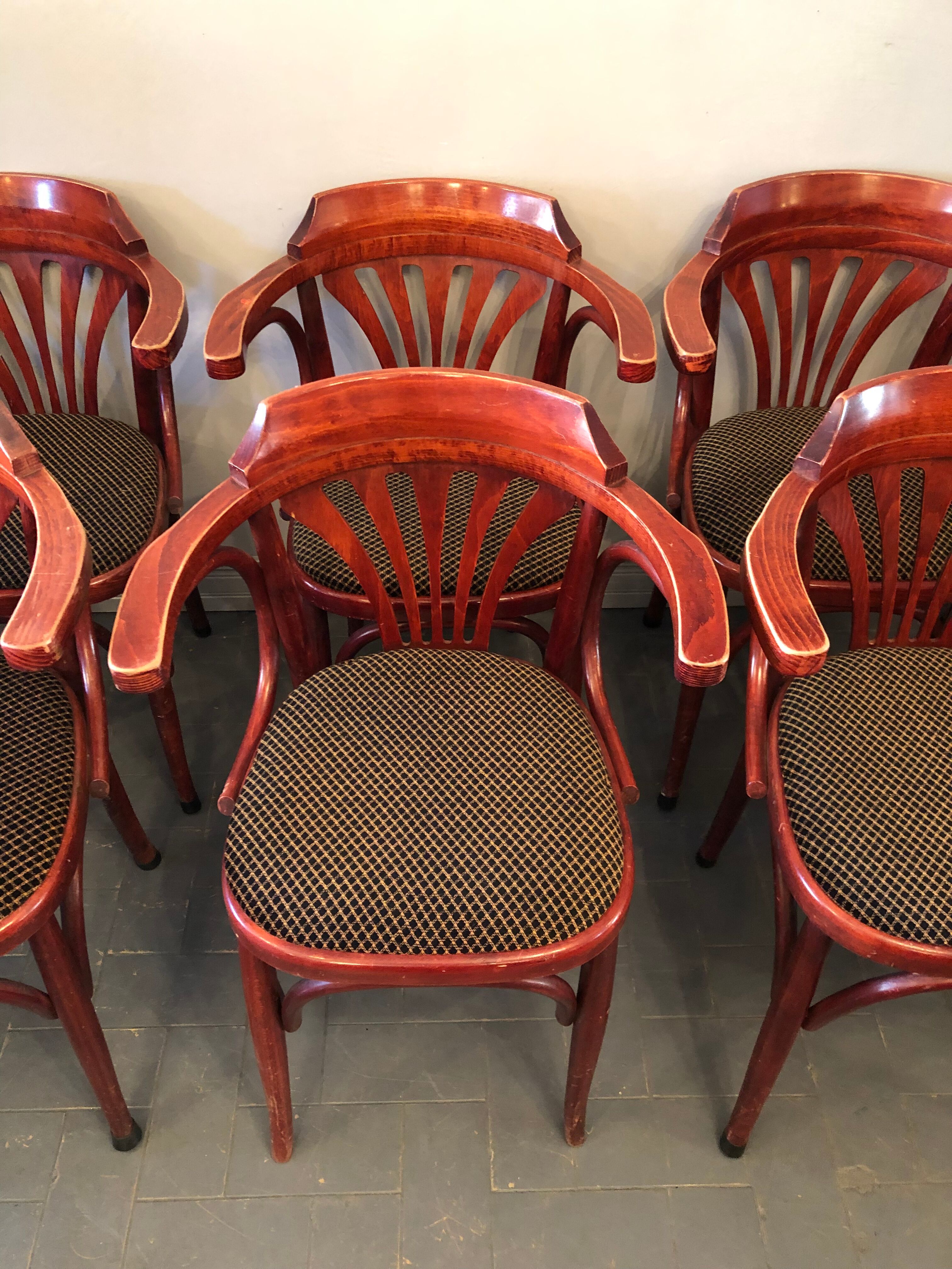 8 antique bistro armchairs