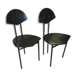 Pair of 1980s design chairs in metal and black lacquered wood