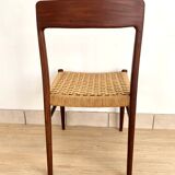 Suite of 4 Scandinavian teak chairs and braided rope