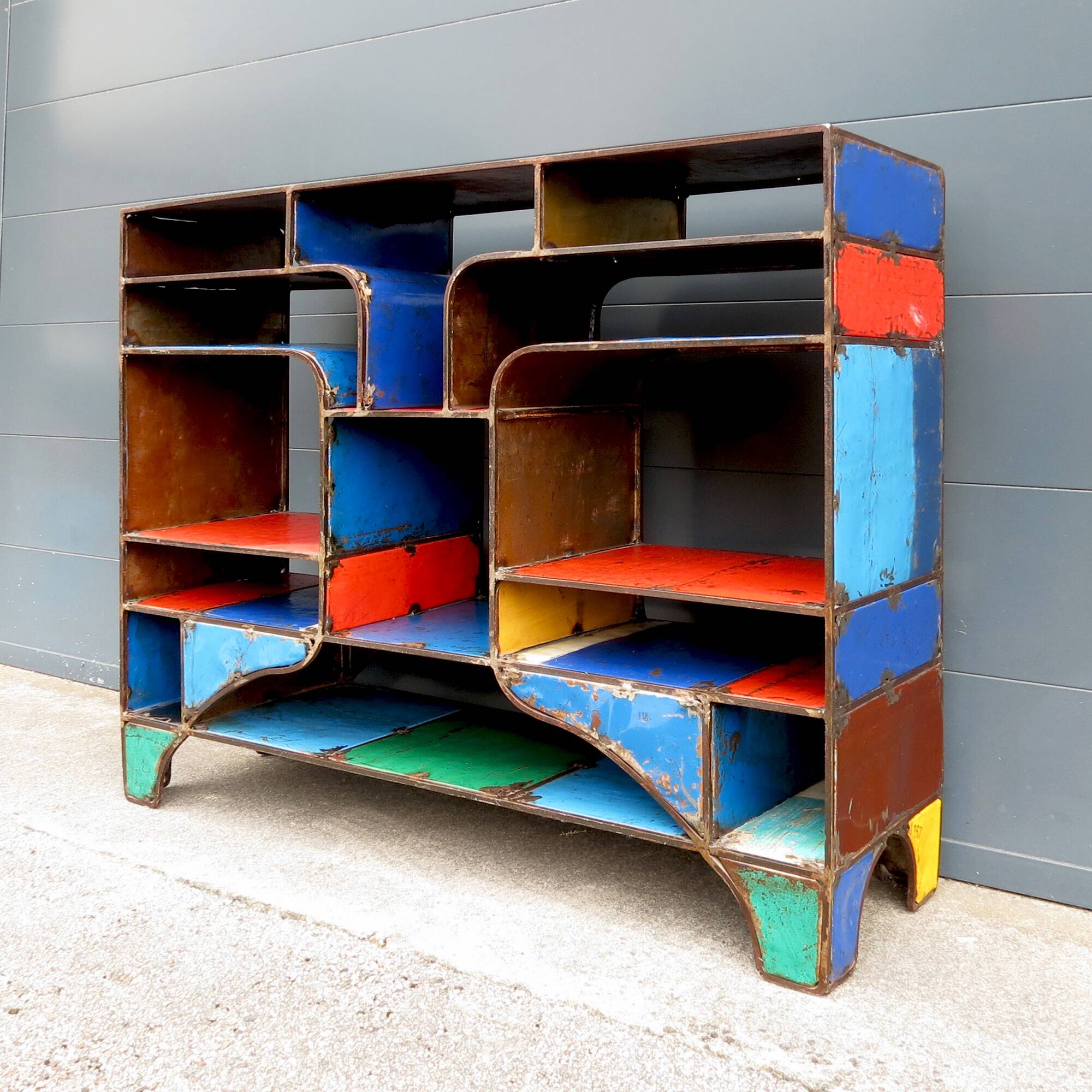 Brutalist shelve of recycled metal, 2000s