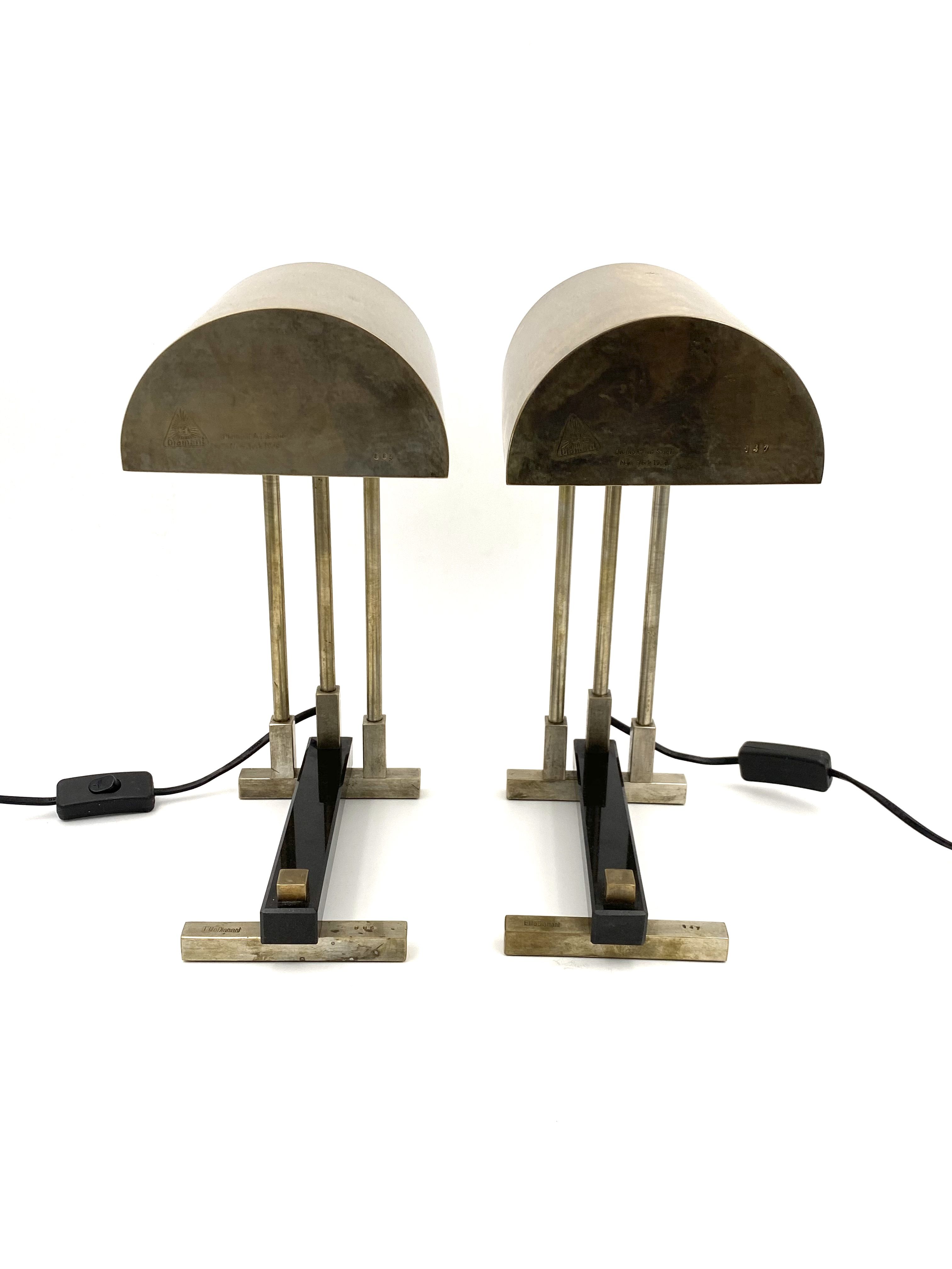 Diamant Art Studio Pair of Bauhaus cubist shaped Lamps. Marked 'New York 1938' & Numbered