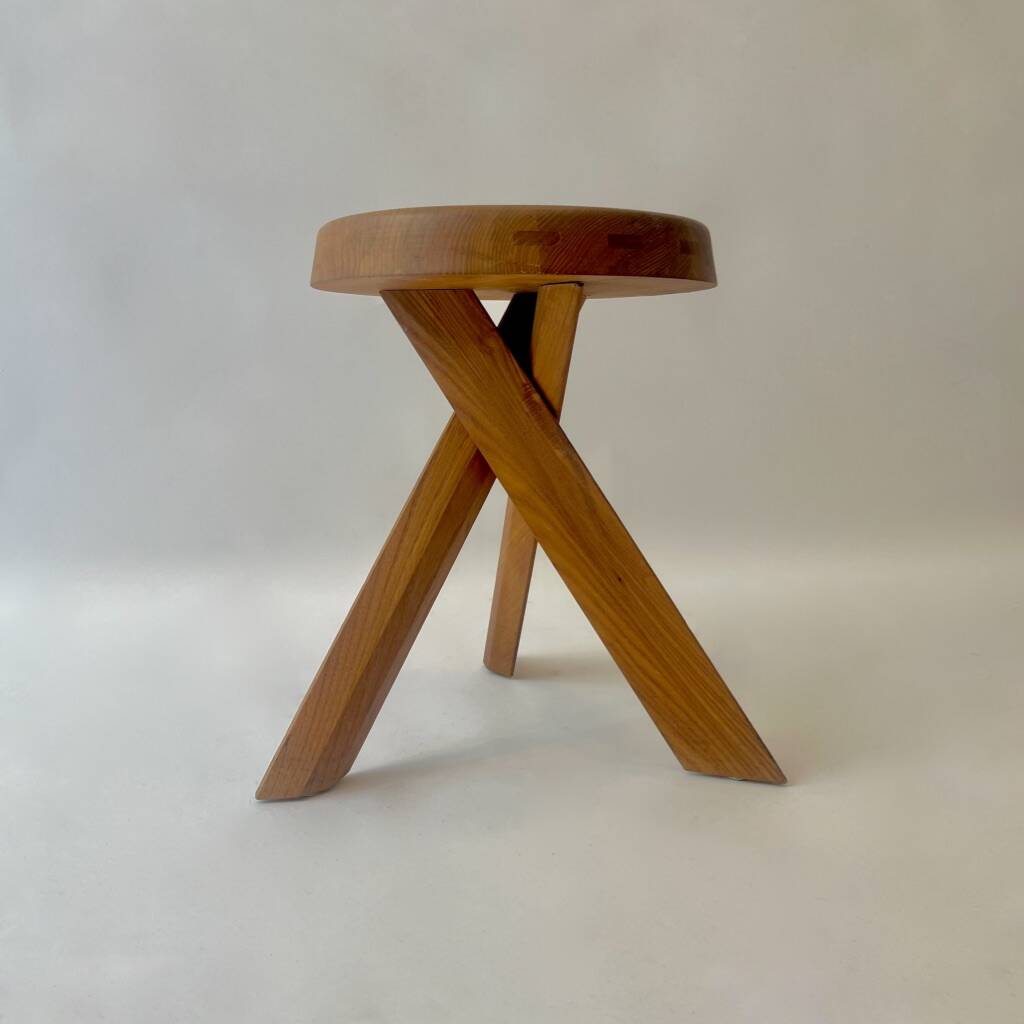 Tabouret vintage S31 en orme massif de Pierre Chapo vers 1970