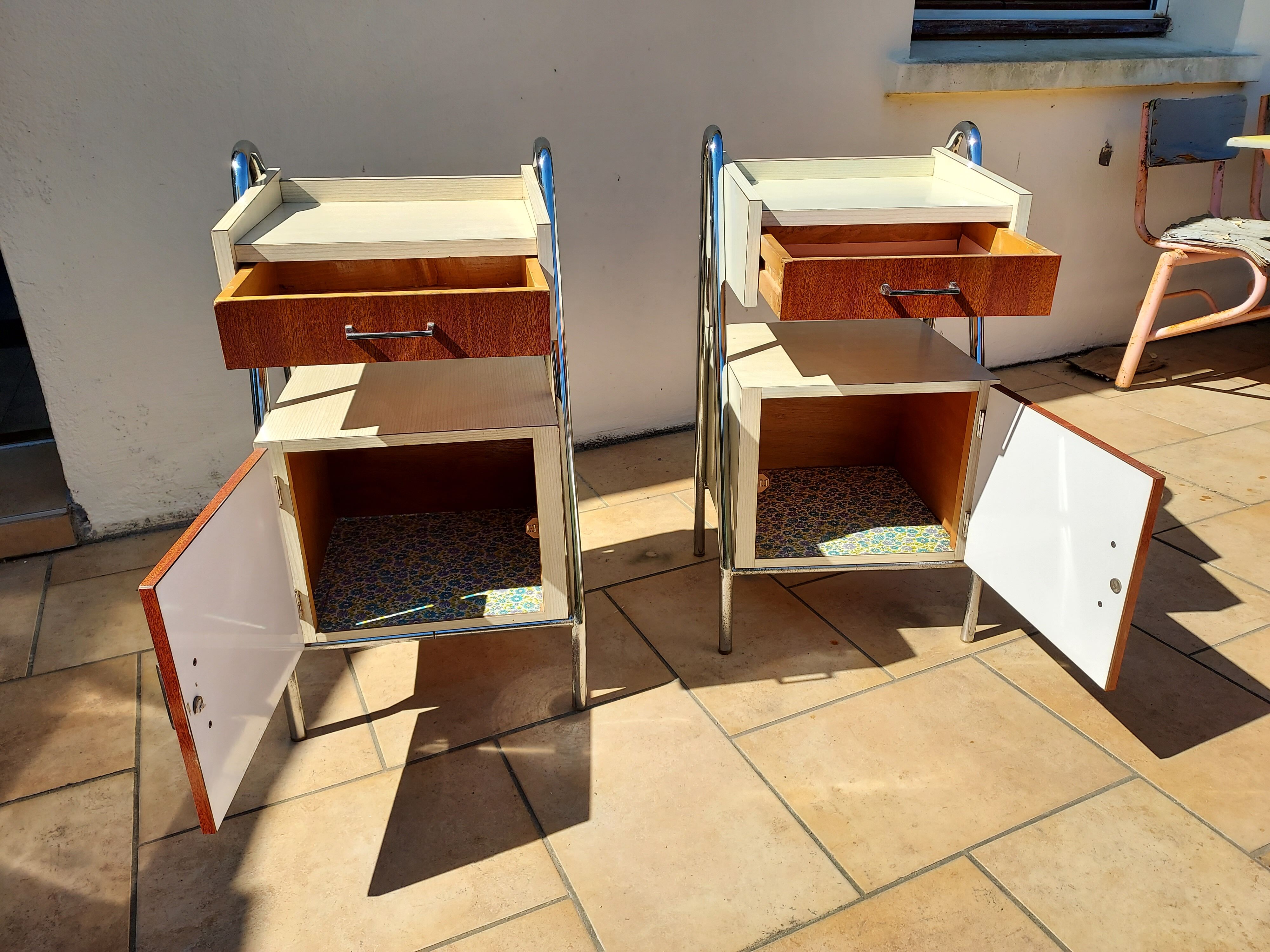 Pair of chrome boarding bedsides