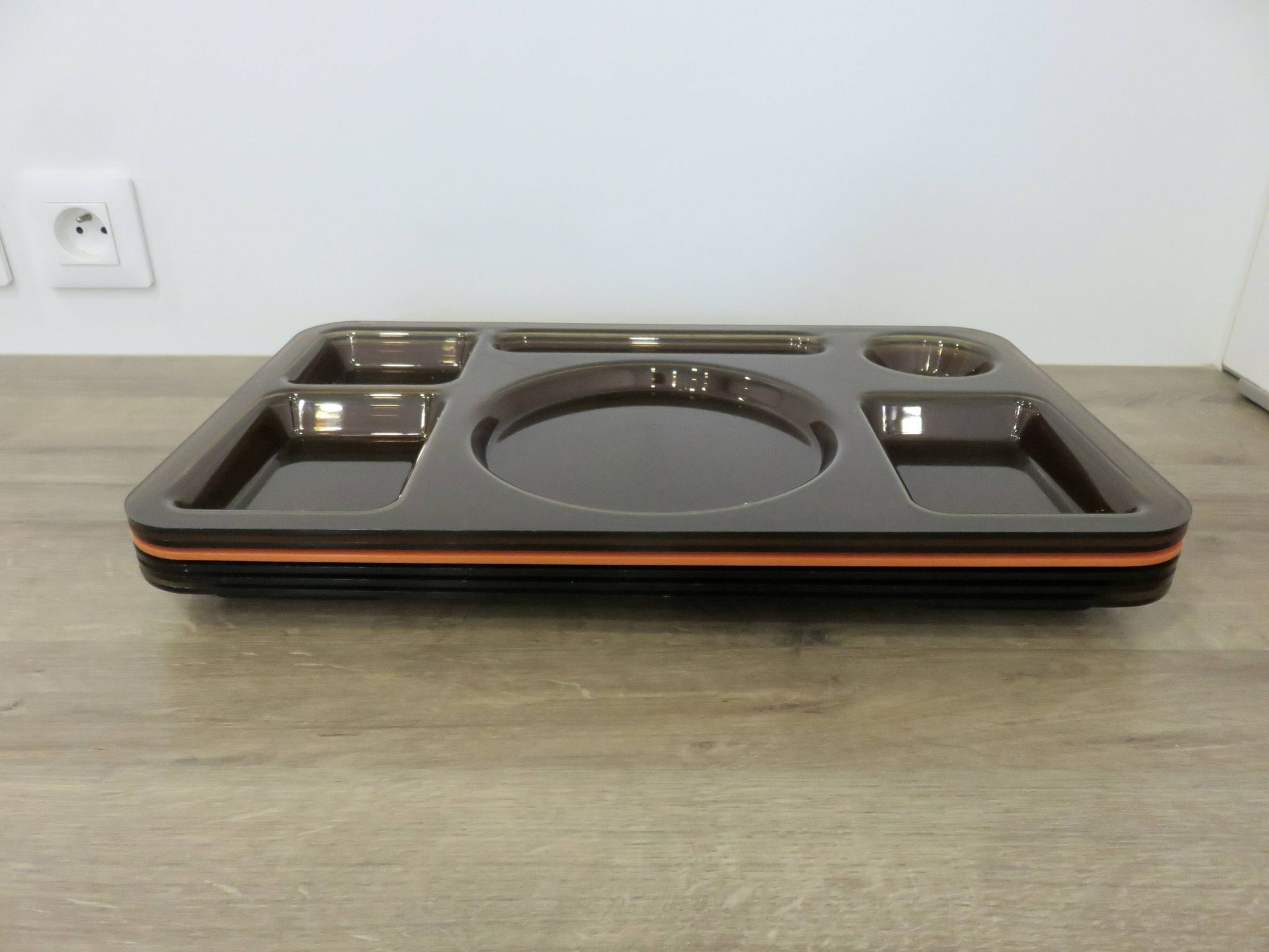 Set of 3 Guzzini trays, in smoked transparent ABS, 1970, Italy, vintage