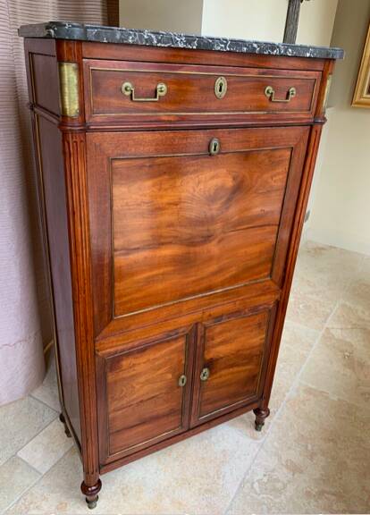 Louis XVI period secretary, in mahogany and Sainte Anne marble, 18th century