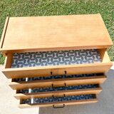 4-drawer chest of drawers in light oak with herringbone pattern from the 60s