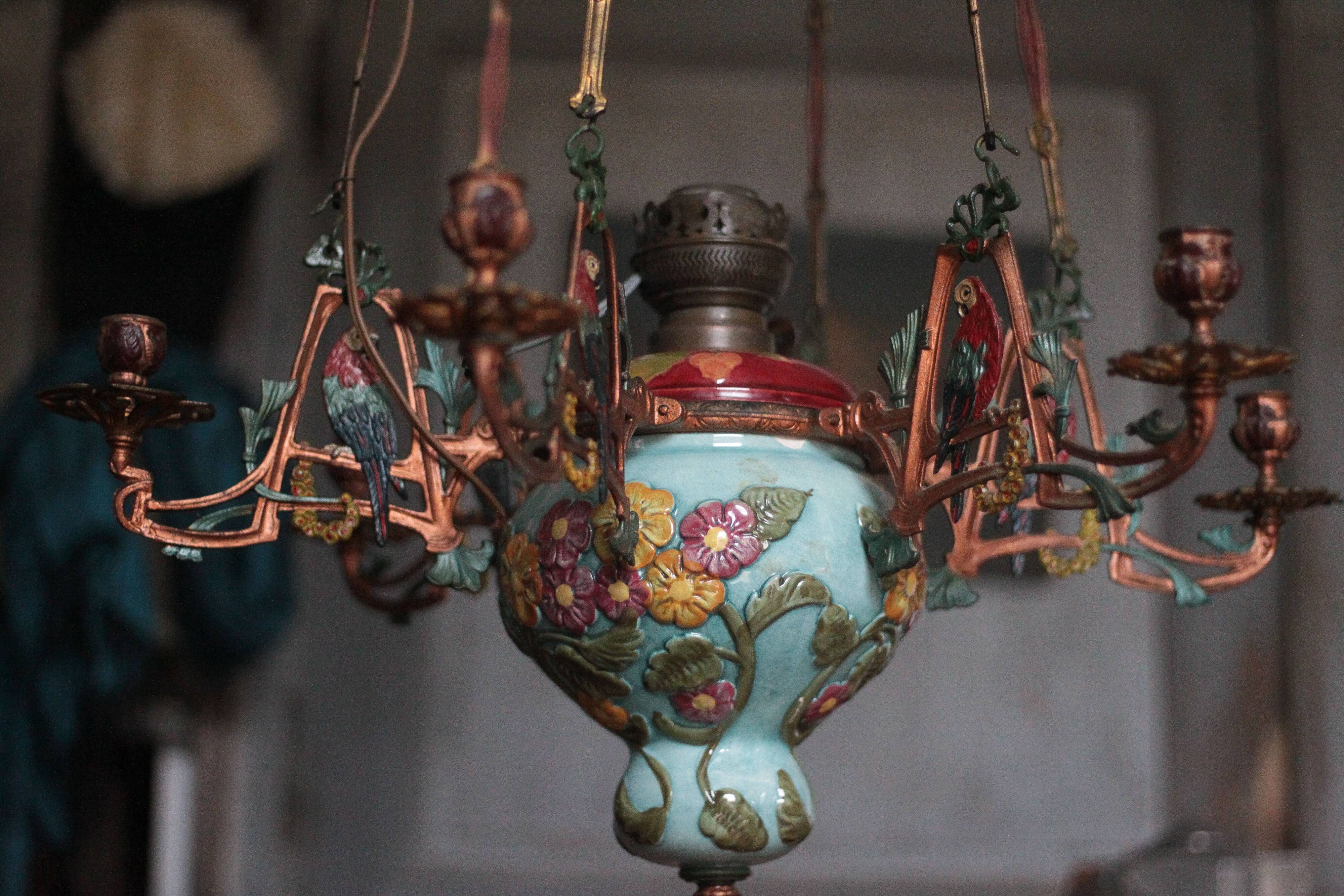 Antique bronze Napoleon III pendant light, 19th century ceiling lamp