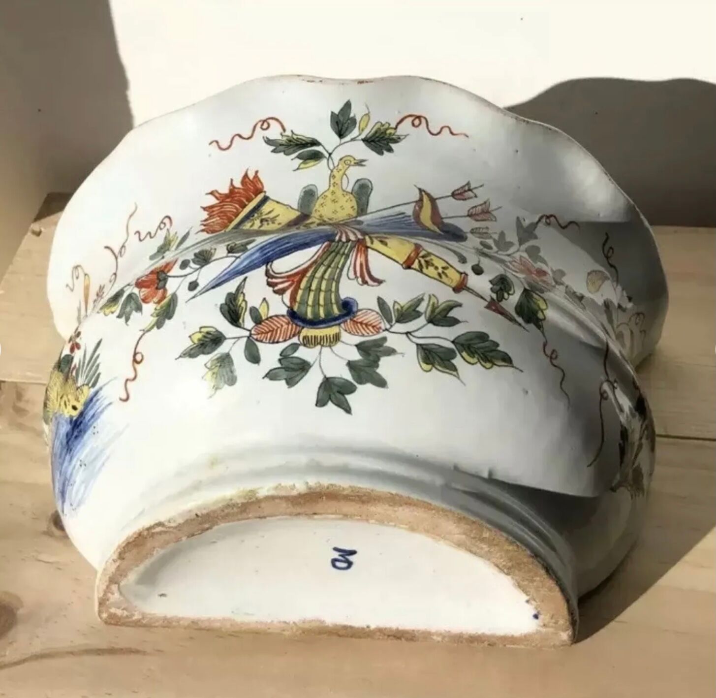 Flower holder old wall flower in earthenware signed MD porcelain hand painting